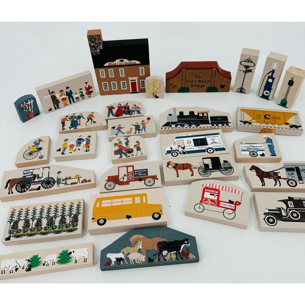 Cats Meow Village Shelf Sitters 80s 90s Faline People Horse & Buggy Train Lot